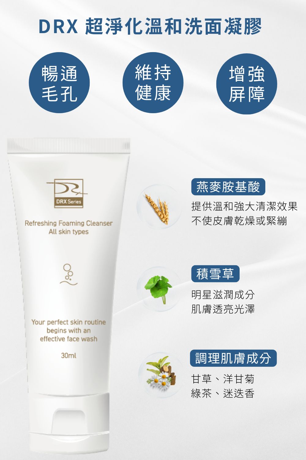 DRX達特仕的莊醫師嚴選活動專區系列-1+1淨緻煥白組，從正確洗淨的第一道保養工序銜接0.3%A醛中階煥膚，輕鬆搭建肌地，感受前所未有的滑嫩透亮。限時小資加碼下單贈〈超淨化溫和洗面凝膠隨身瓶〉！